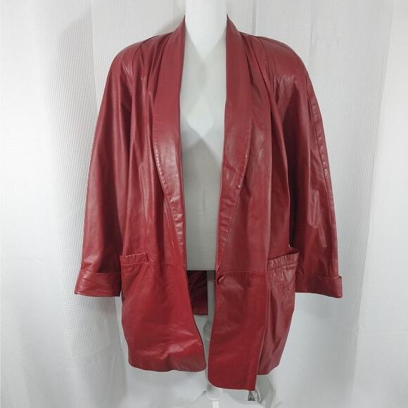 TIBOR! RICH CARDINAL RED GENUINE LEATHER 1 BUTTON JACKET, BLAZER, COAT! SZ L - Picture 3 of 10